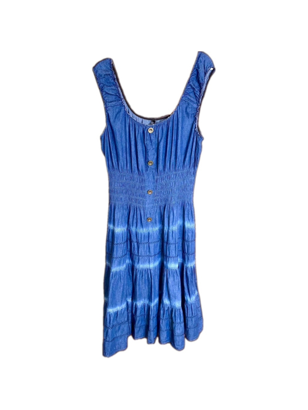 Lapis Chambray Denim Tiered Ruffle Dress Womens L Cottagecore Western Boho